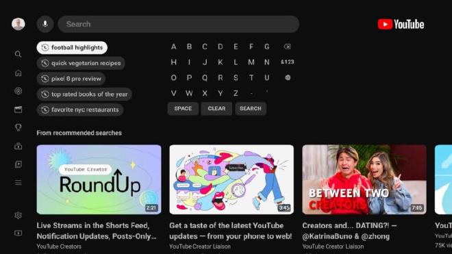 Suchmaske von Youtube auf einem Smart-TV